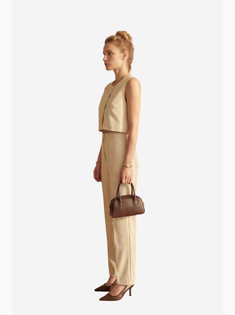 Ensemble deux pièces taille haute jambes larges avec détails de boutons my fashion Beige argile - Kiabi