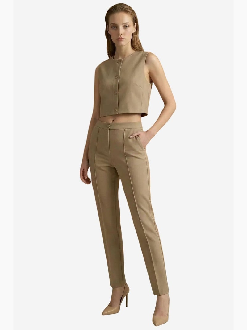 Ensemble deux pièces taille haute jambes larges avec détails de boutons my fashion Blond - Kiabi