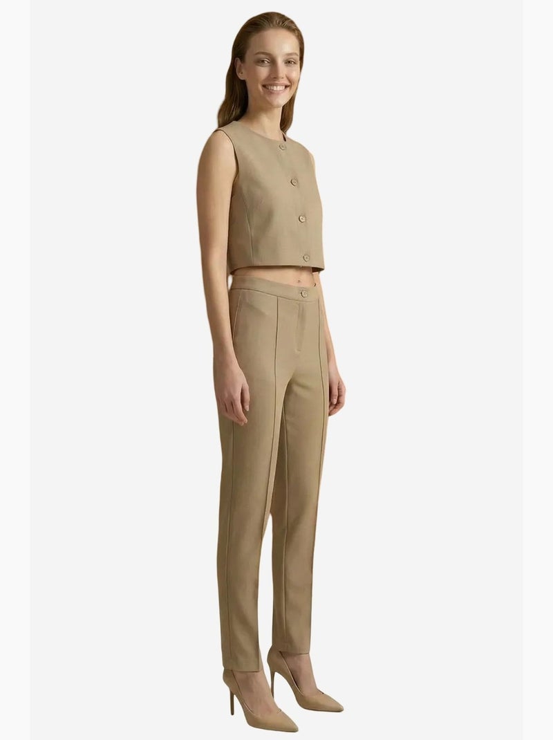 Ensemble deux pièces taille haute jambes larges avec détails de boutons my fashion Blond - Kiabi
