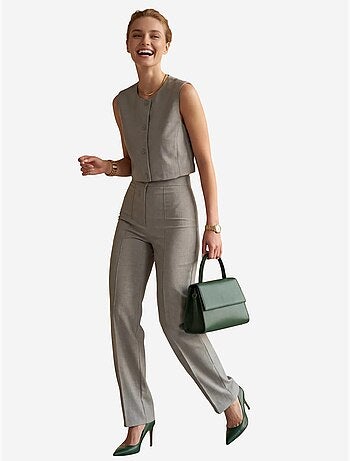 Ensemble deux pièces taille haute jambes larges avec détails de boutons my fashion