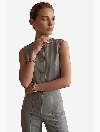 Ensemble deux pièces taille haute jambes larges avec détails de boutons my fashion