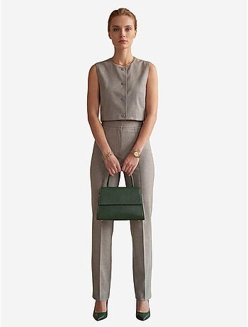 Ensemble deux pièces taille haute jambes larges avec détails de boutons my fashion