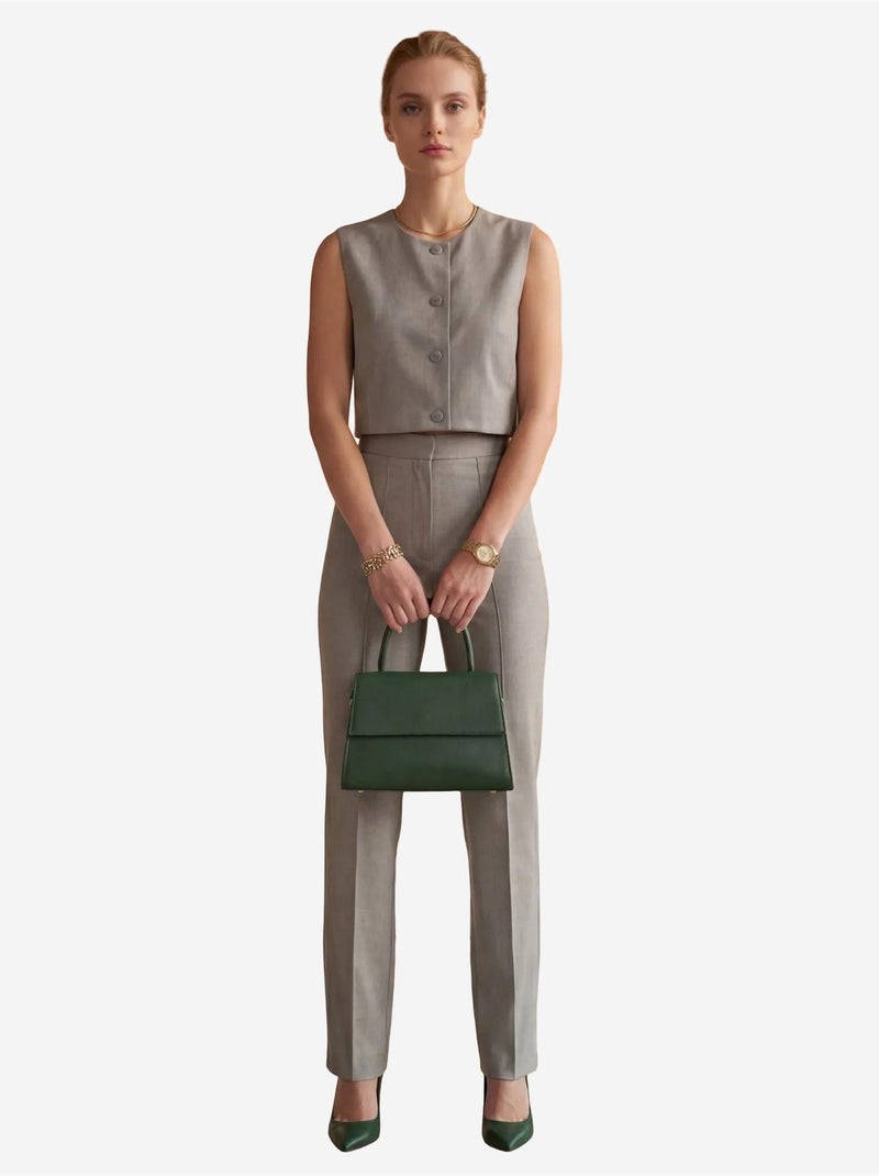 Ensemble deux pièces taille haute jambes larges avec détails de boutons my fashion Gris - Kiabi