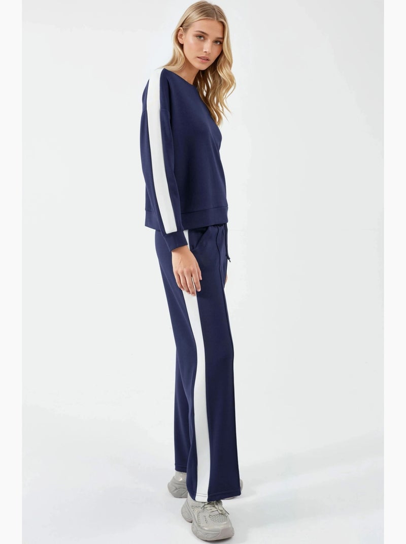 Ensemble deux pièces taille haute jambes larges col rond hiccup Bleu marine - Kiabi