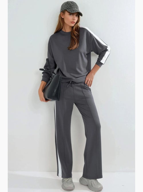 Ensemble deux pièces taille haute jambes larges col rond hiccup - Kiabi