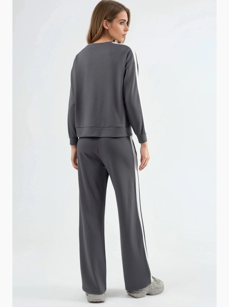 Ensemble deux pièces taille haute jambes larges col rond hiccup Gris - Kiabi