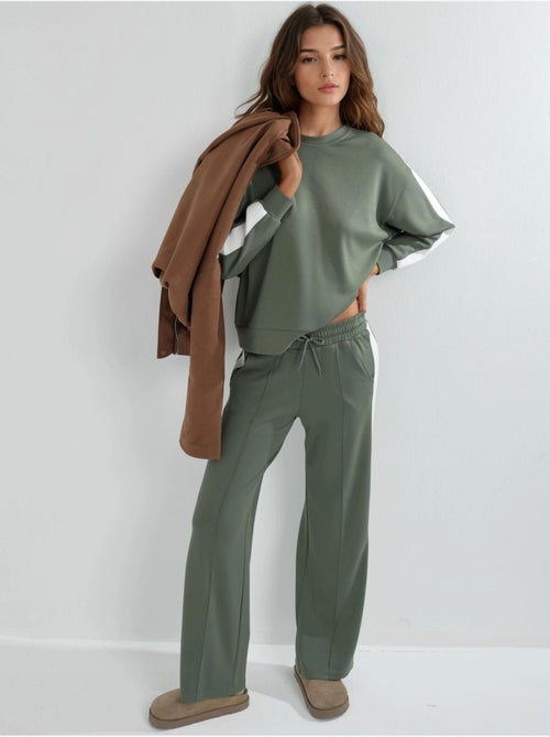 Ensemble deux pièces taille haute jambes larges col rond hiccup - Kiabi