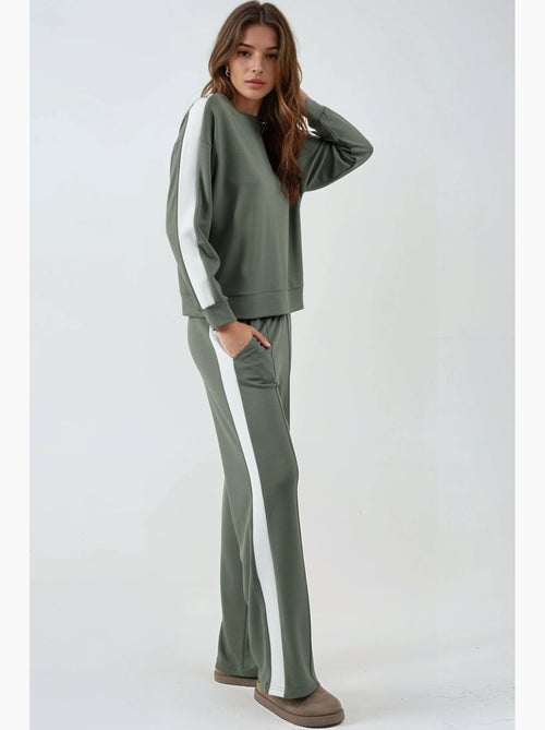 Ensemble deux pièces taille haute jambes larges col rond hiccup - Kiabi