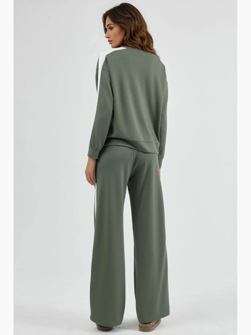Ensemble deux pièces taille haute jambes larges col rond hiccup - Kiabi