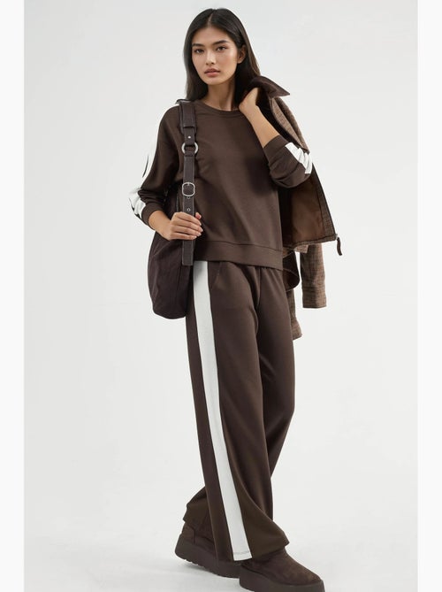Ensemble deux pièces taille haute jambes larges col rond hiccup - Kiabi