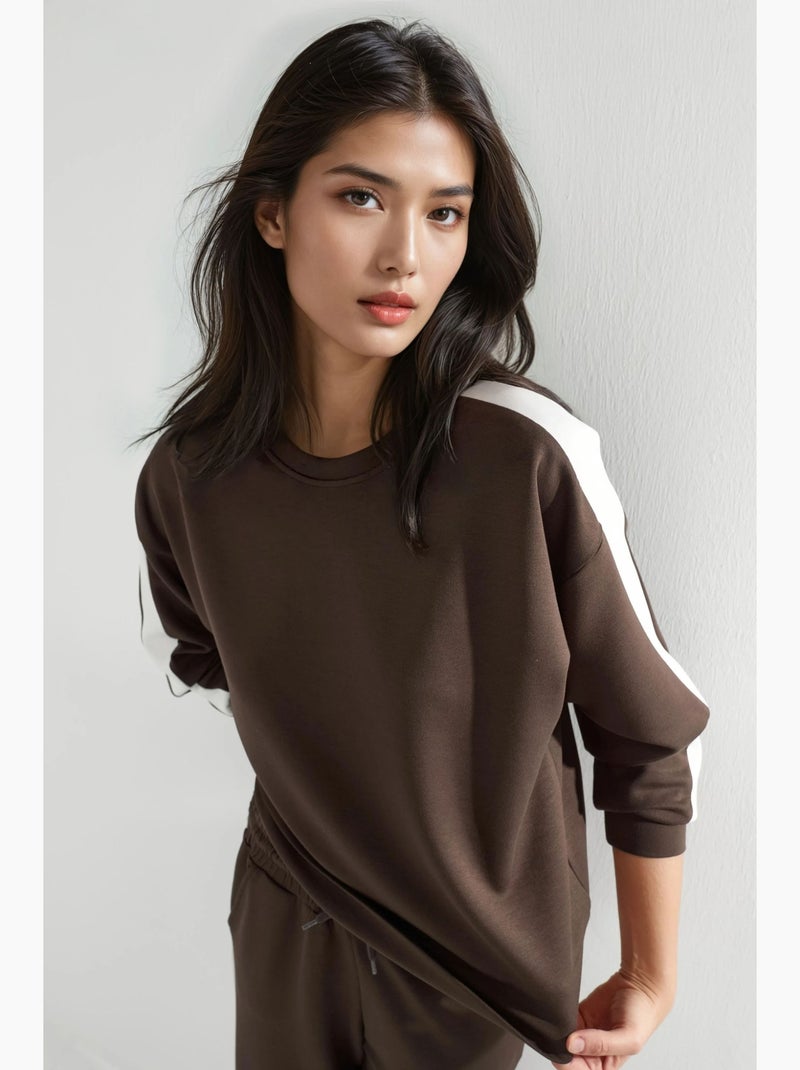 Ensemble deux pièces taille haute jambes larges col rond hiccup Marron chocolat - Kiabi