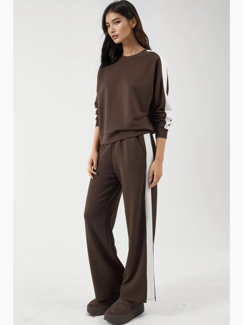 Ensemble deux pièces taille haute jambes larges col rond hiccup Marron chocolat - Kiabi