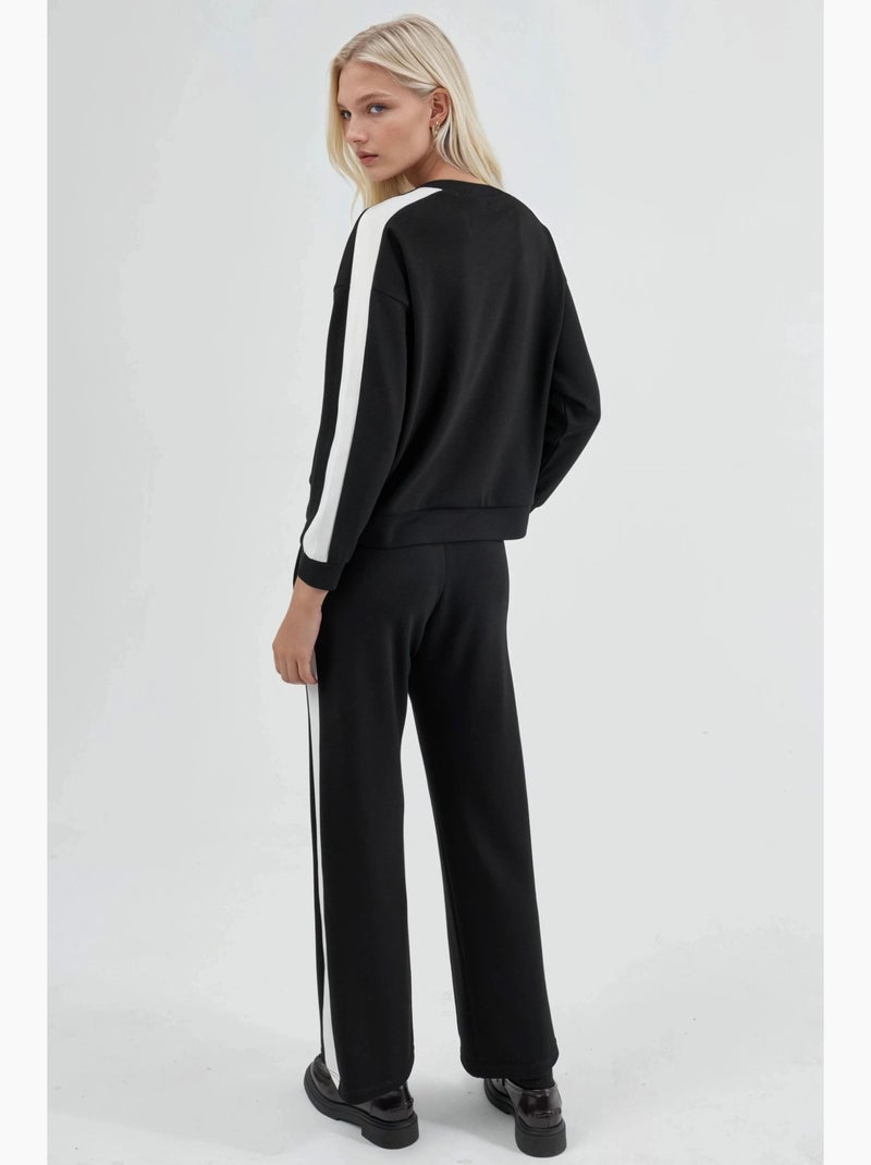 Ensemble deux pièces taille haute jambes larges col rond hiccup Noir - Kiabi
