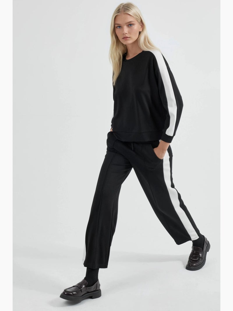 Ensemble deux pièces taille haute jambes larges col rond hiccup Noir - Kiabi