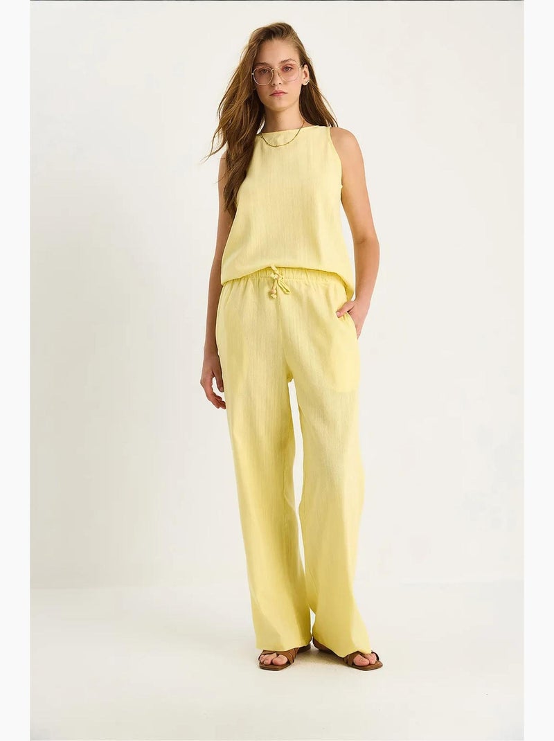 Ensemble deux pièces taille haute sans manches en lin mélangé lucci Jaune citron - Kiabi