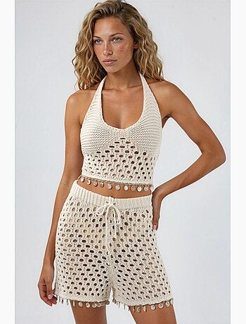 Ensemble deux pièces texturé à col halter et jambes larges hiccup
