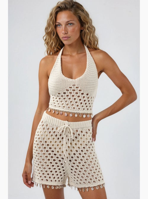 Ensemble deux pièces texturé à col halter et jambes larges hiccup - Kiabi
