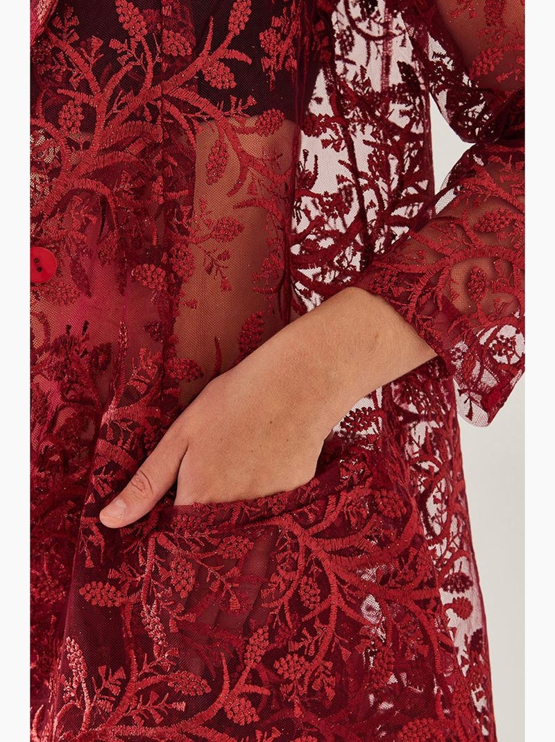 Ensemble deux pièces texturé semi-transparent à paillettes mbms lucci Rouge bordeaux - Kiabi