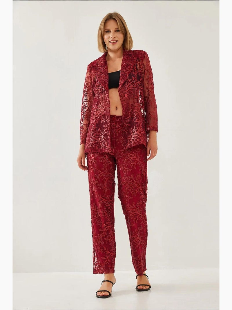 Ensemble deux pièces texturé semi-transparent à paillettes mbms lucci Rouge bordeaux - Kiabi