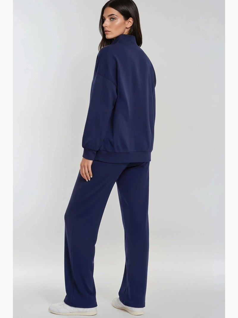 Ensemble deux pièces tricoté à jambes larges et col zippé hiccup Bleu marine - Kiabi