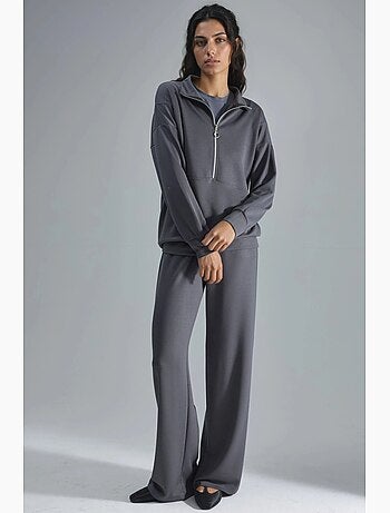 Ensemble deux pièces tricoté à jambes larges et col zippé hiccup