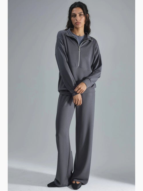 Ensemble deux pièces tricoté à jambes larges et col zippé hiccup - Kiabi