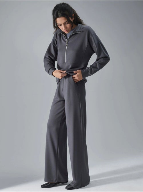 Ensemble deux pièces tricoté à jambes larges et col zippé hiccup - Kiabi