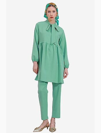 Ensemble deux pièces tunique et pantalon en tricot menthe bdart