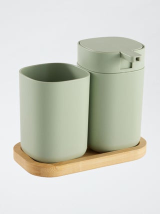 Ensemble distributeur de savon + gobelet à brosse à dent
