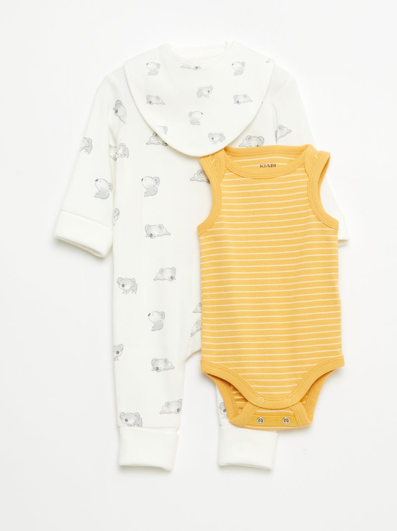 Ensemble dors-bien + bavoir + body - 3 pièces Blanc - Kiabi