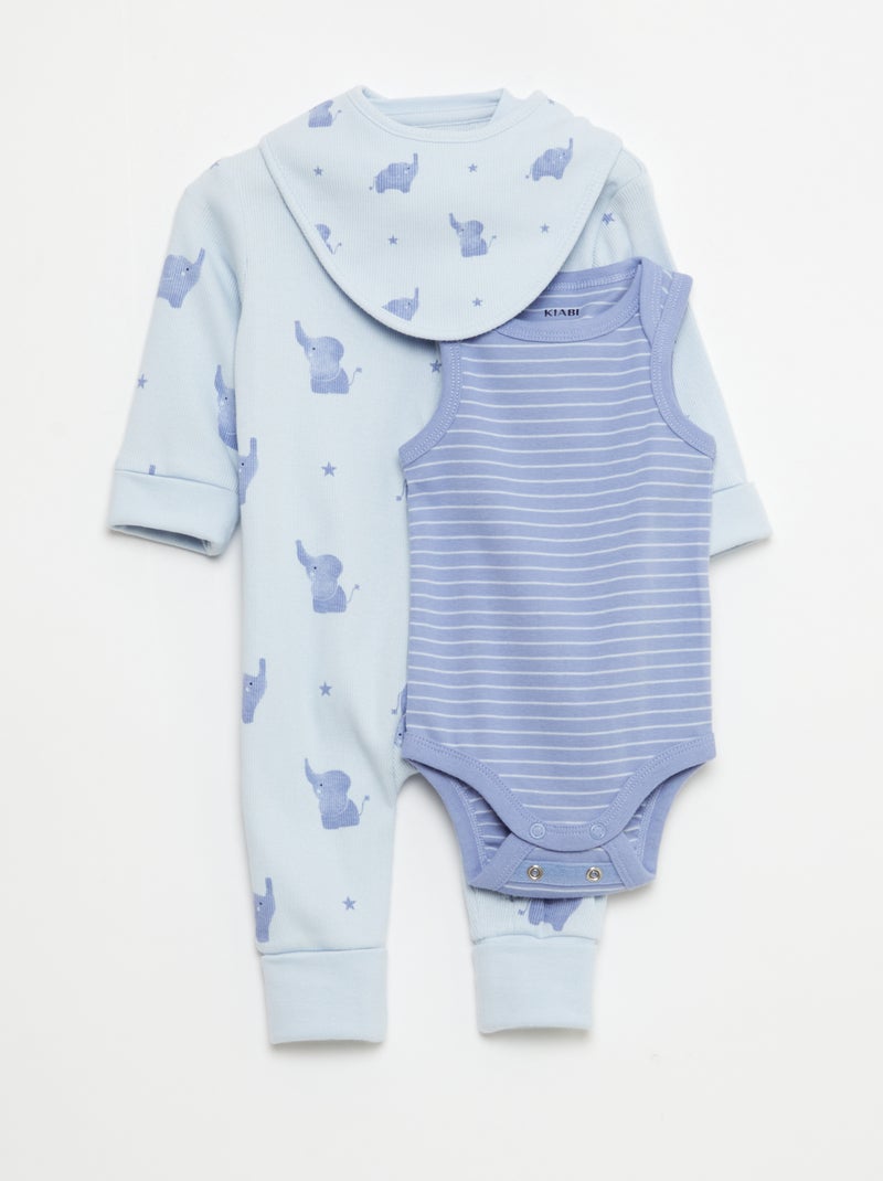 Ensemble dors-bien + bavoir + body - 3 pièces Bleu - Kiabi
