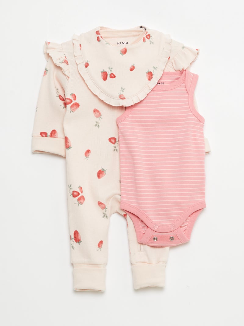 Ensemble dors-bien + bavoir + body - 3 pièces Rose - Kiabi