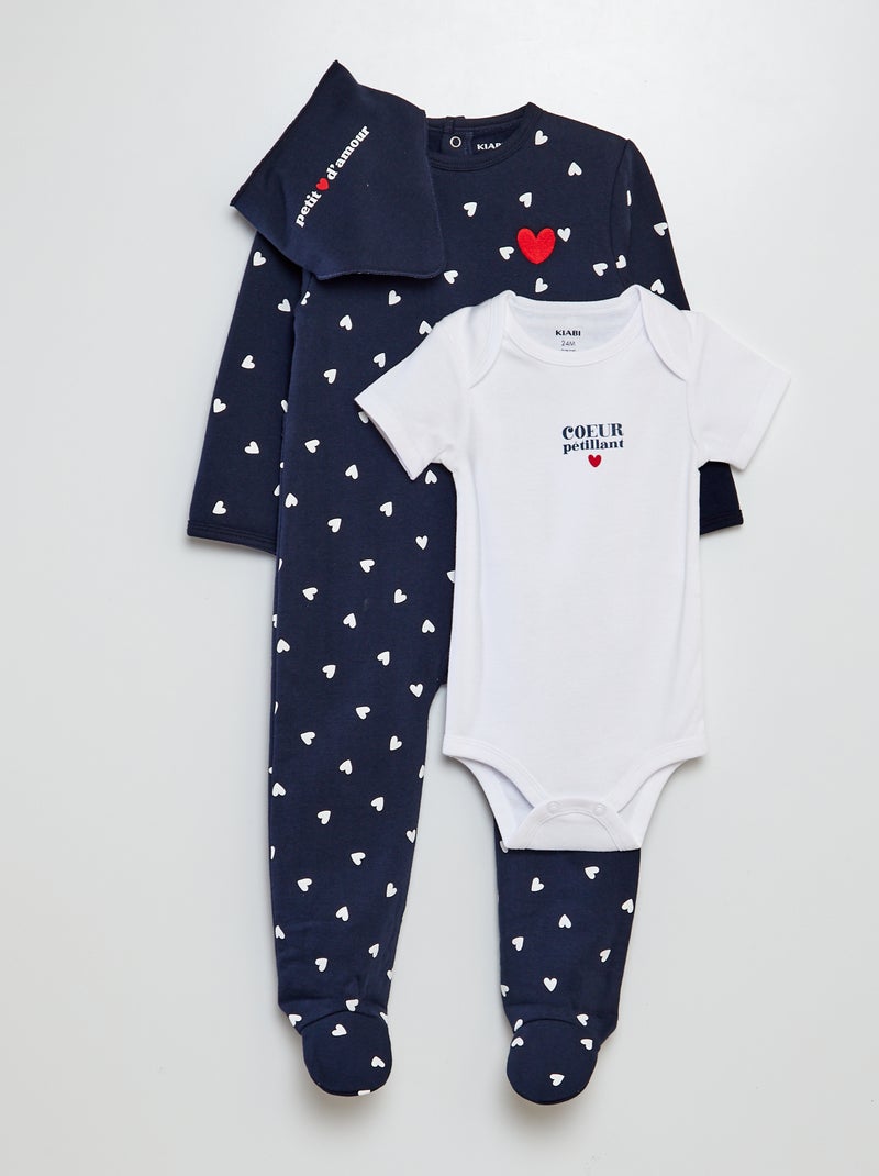 Ensemble dors-bien + body + bavoir - Saint-Valentin Marine - Kiabi