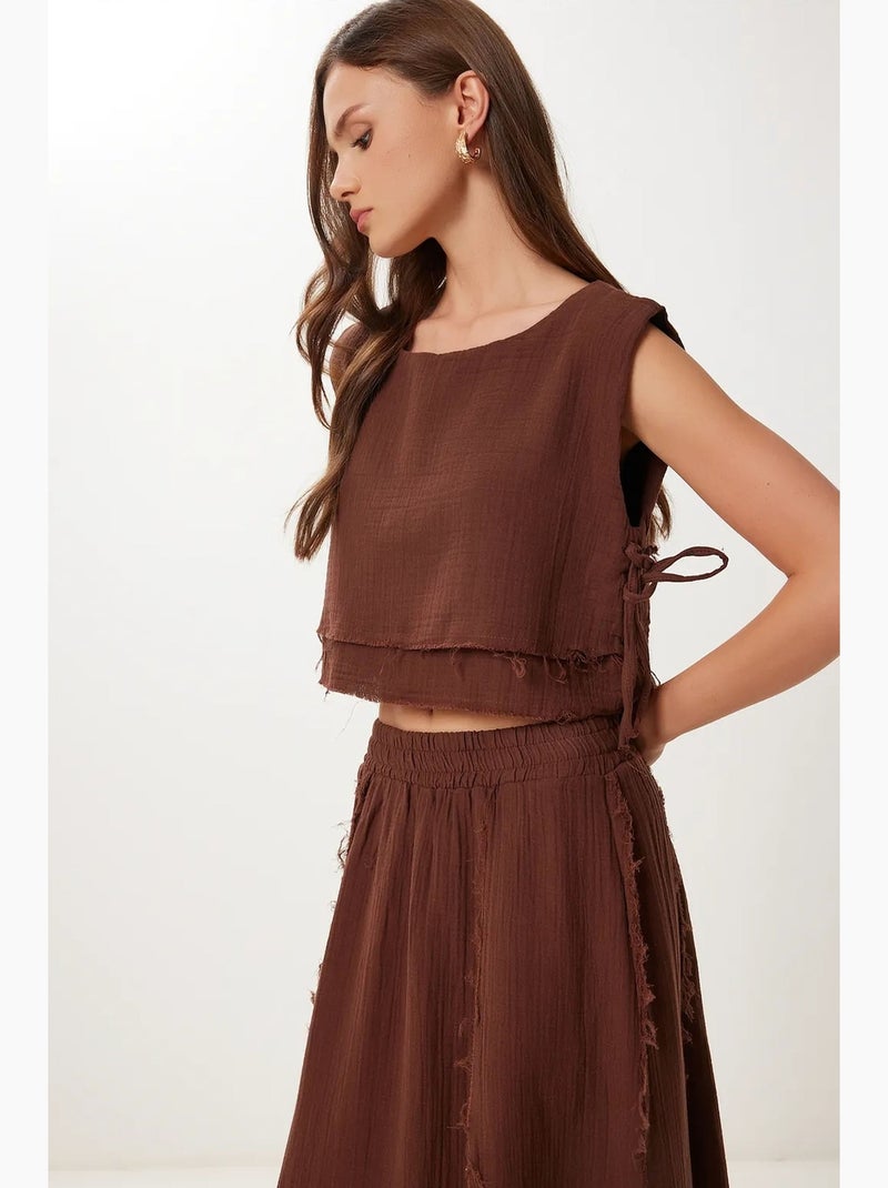 Ensemble en coton avec blouse sans manches et jupe large istanbul Marron - Kiabi