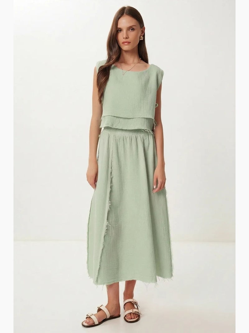 Ensemble en coton avec blouse sans manches et jupe large istanbul Vert - Kiabi