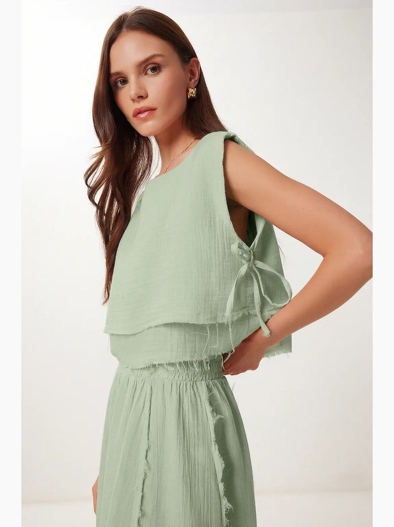 Ensemble en coton avec blouse sans manches et jupe large istanbul Vert - Kiabi