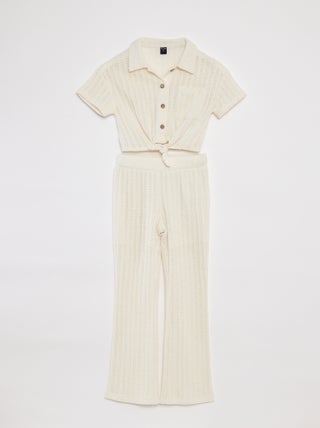 Ensemble en crochet t-shirt + pantalon flare - 2 pièces