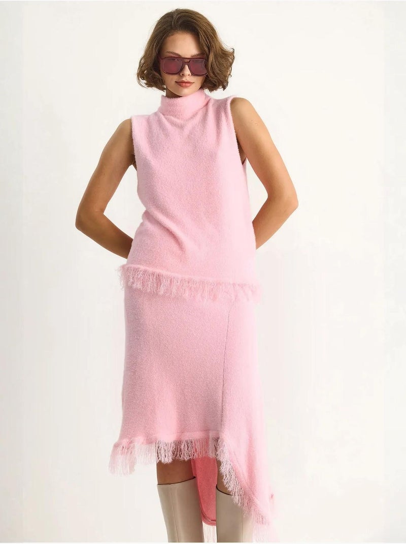 Ensemble en maille épaisse à col roulé et jupe midi coordonnée lucci Rose clair - Kiabi