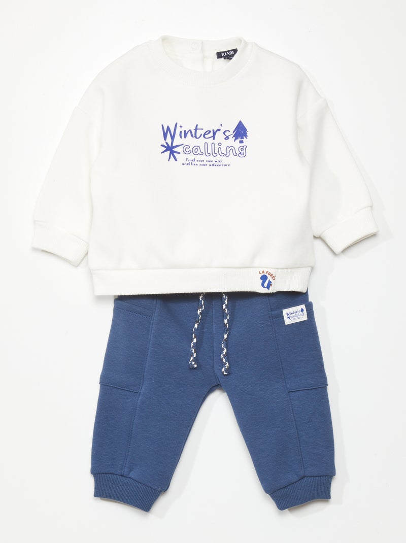 Ensemble en molleton sweat + jogging - 2 pièces Blanc/bleu - Kiabi