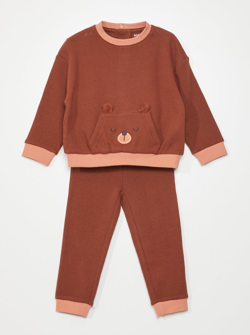 Ensemble en nid d'abeilles 'ourson' - 2 pièces Marron - Kiabi