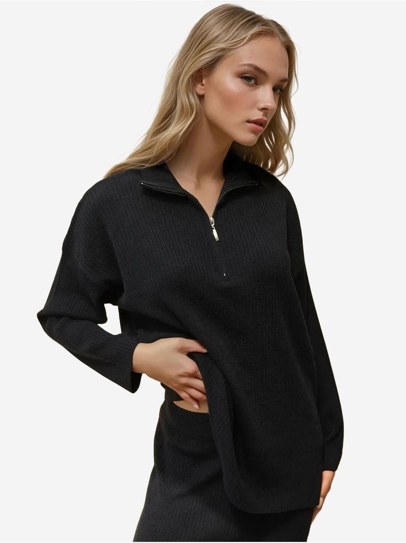 Ensemble en tricot taille haute avec col zippé hiccup Noir - Kiabi