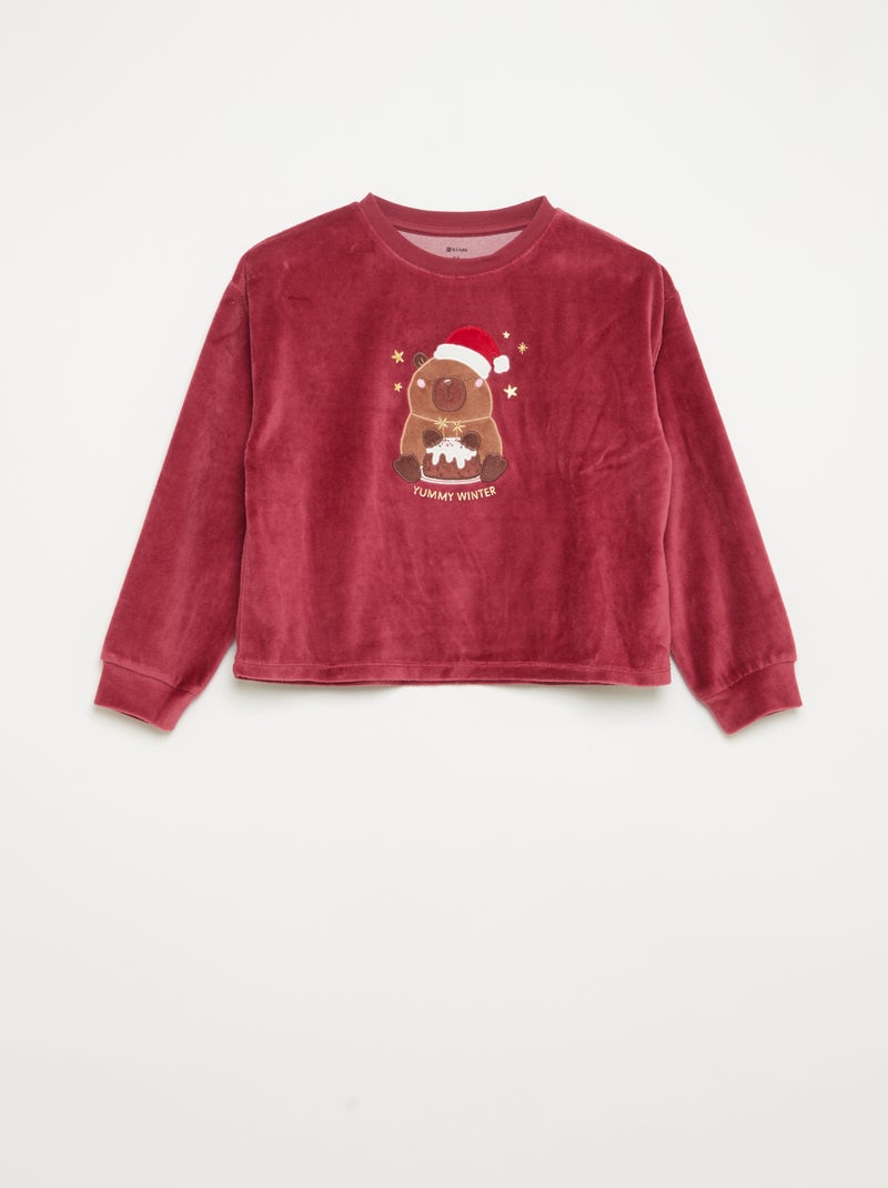 Ensemble en velours 'Noël' -  pyjama 2 pièces + masque de nuit Rouge - Kiabi