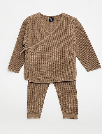 Ensemble gilet cache cœur + legging en maille - 2 pièces