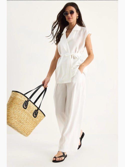 Ensemble gilet ceinturé bianco avec pantalon palazzo à poches et modal lucci - Kiabi