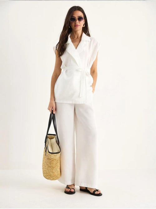 Ensemble gilet ceinturé bianco avec pantalon palazzo à poches et modal lucci - Kiabi