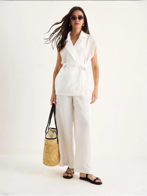 Ensemble gilet ceinturé bianco avec pantalon palazzo à poches et modal lucci - Kiabi