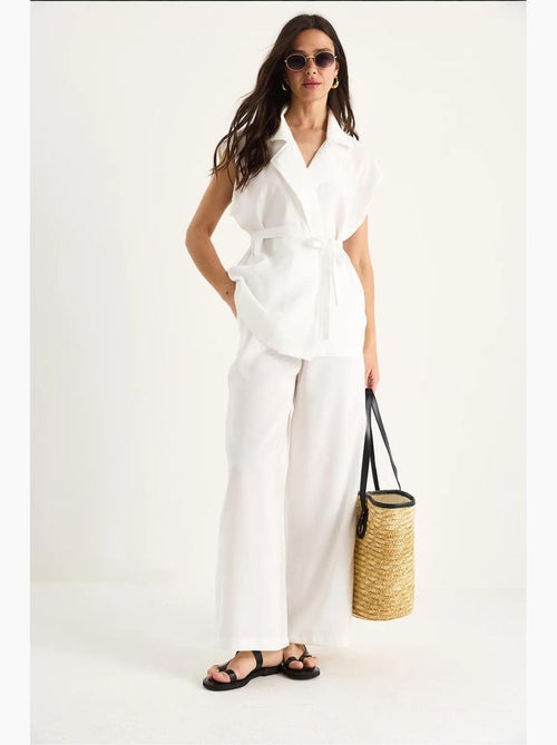 Ensemble gilet ceinturé bianco avec pantalon palazzo à poches et modal lucci - Kiabi