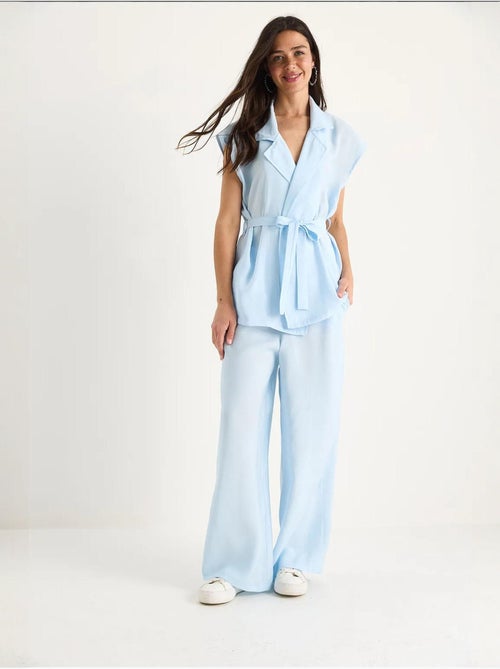 Ensemble gilet ceinturé bianco avec pantalon palazzo à poches et modal lucci - Kiabi Ensemble gilet ceinturé bianco avec pantalon palazzo à poches et modal lucci - Kiabi