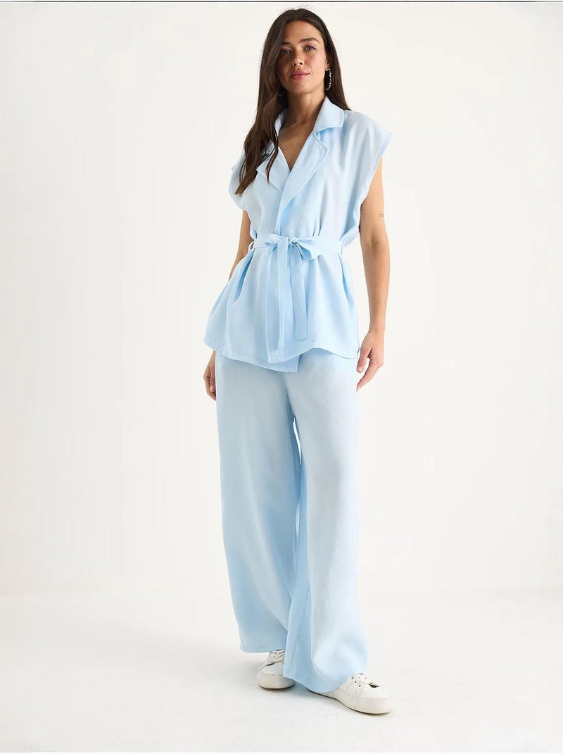 Ensemble gilet ceinturé bianco avec pantalon palazzo à poches et modal lucci Bleu ciel - Kiabi