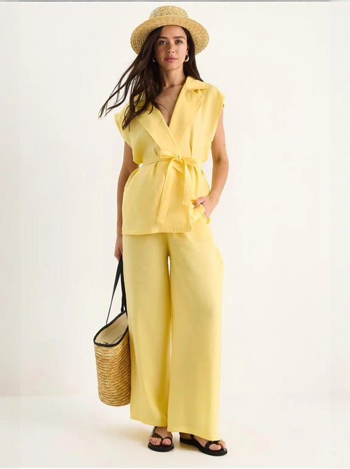 Ensemble gilet ceinturé bianco avec pantalon palazzo à poches et modal lucci - Kiabi